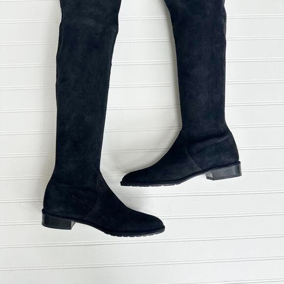 Stuart Weitzman Lowland Black Suede Over-the-Knee Boots Flat 1” Heel 7 - Picture 3 of 11
